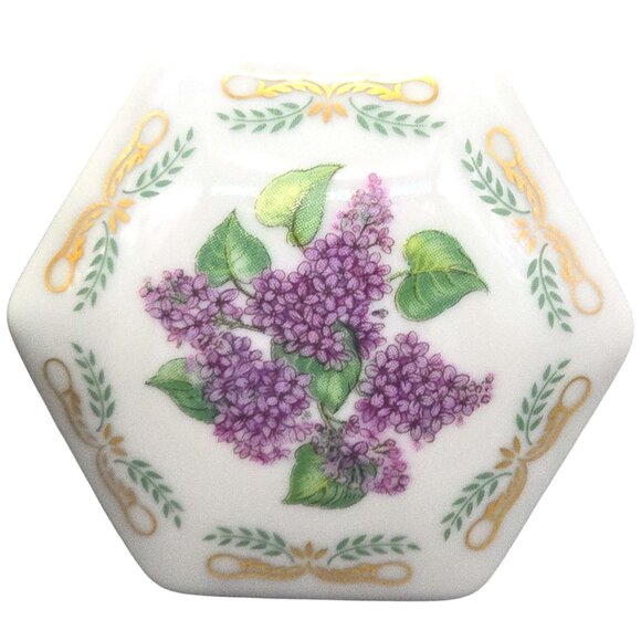 Vintage DAR 1981 Lilac Ceramic Porcelain Trinket Box Flowers of Colonial America - Picture 8 of 12